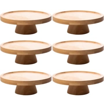 Kit 6 Pratos para Bolo com Pedestal Bambu 20cm Padaria Confeitaria Boleiras Pequenas — Lyor