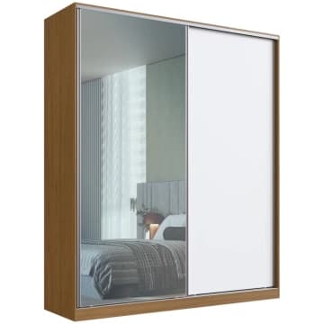 Guarda Roupa 2 Portas Espelho RC2006 Freijó Branco 200x235cm — Emovell