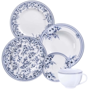 Aparelho de Jantar Azzura 30 Peças Porcelana Tramontina Azul Decorada 6 Pessoas — Tramontina