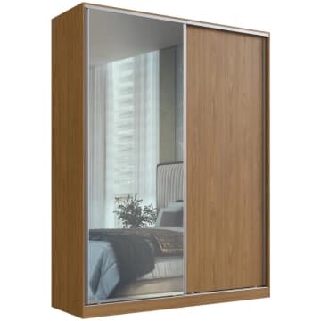 Guarda Roupa Solteiro Espelho Freijó Natural 2 Portas 3 Gavetas 183x59,8x235cm RC 2003 Emovell — Emovell