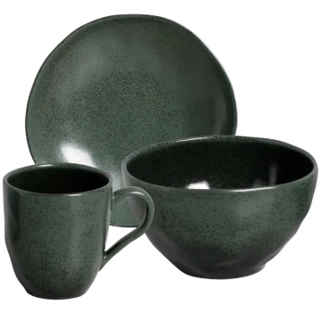 Aparelho de Jantar 12 Peças em Cerâmica Porto Brasil Arauco Verde Orgânico Mesa Posta Elegante — Porto Brasil