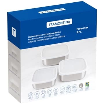 Jogo de Potes Tramontina Freezinox Quadrados Aço Inox com Tampa Plástica 3 Peças — Tramontina
