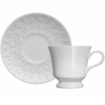 Xícara de Café com Pires 190ml Porcelana em Relevo Tassel Ge — Germer