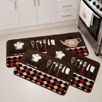 Kit Tapete para Cozinha 3 Peças Passadeira Antiderrapante Emborrachada Carpete Menu — Casa Scarpa