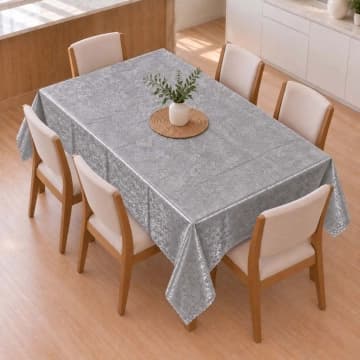 Toalha De Mesa 1,50m x 2,30m Para Mesa 6 Lugares Estampa Floral Impermeável Fácil de Limpar Cinza — Casa Scarpa
