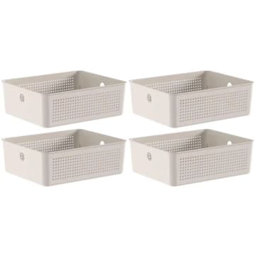 Kit 4 Caixas Organizadoras Ou Multiuso 12L Bege Flow 34x27x1 — Ou
