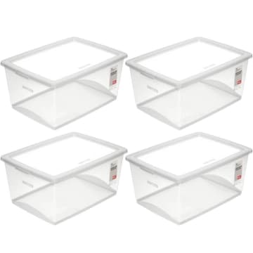 4 Caixas Plásticas 60L Organizadoras com Tampa My Closet Ordene Empilháveis — Ordene