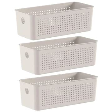 3 Caixas Organizadoras 27x12x9cm Bege Flow 3L Retangular Cestos Multiuso Lavanderia Banheiro — Ou