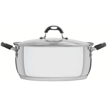 Caçarola Tramontina Astro Rasa Aço Inox Tampa de Vidro 30 cm 8,5 Litros — Tramontina