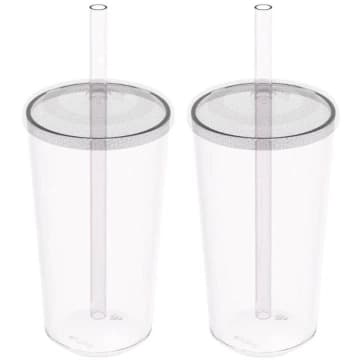 Kit 2 Copos com Tampa e Canudo 500ml Crippa Transparente Plástico Água Suco Bebidas — Crippa