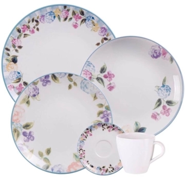 Aparelho de Jantar 30 Pçs Porcelana Decorada Tramontina Aura Pratos Xícaras e Pires 6 Pessoas — Tramontina