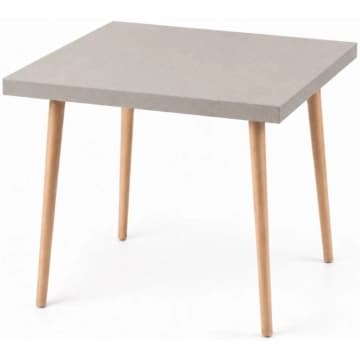 Mesa Safira Quadrada 70 cm com Tampo em MDF Camurça e Pés de Madeira Natural — Marin Brasil