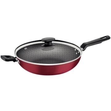 Wok Tramontina Loreto em Alumínio Antiaderente Starflon Max com Tampa de Vidro 28 cm 3,3 L Vermelho — Tramontina