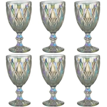 Jogo 6 Taças de Vidro 325ml Diamond Rainbow Metalizada Lyor para Servir Água Vinho Suco — Lyor