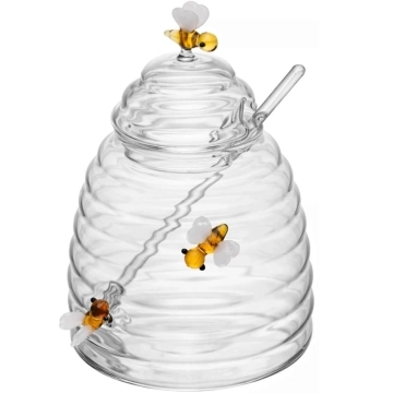 Açucareiro de Vidro 500ml Colher Tampa Porta Açúcar de Mesa Lovely Bee Decorado Lyor — Lyor