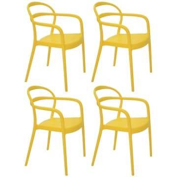 Kit 4 Cadeiras Amarelas com Braços Plásticas Tramontina Summa Sissi Mesa de Jantar — Tramontina
