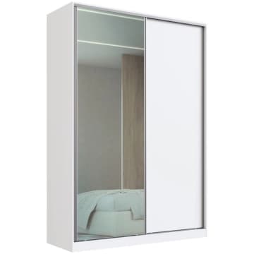 Guarda Roupa Solteiro com Espelho Branco 165x59,8x235cm 2 Portas de Correr RC2002 Emovell — Emovell
