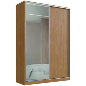 Guarda Roupa Solteiro 165x59,8x235cm 2 Portas de Correr Freijó Natural Espelho RC2002 Emovell — Emovell