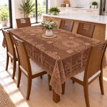 Toalha De Mesa Renda 1,50m x 2,30m Para Mesa 6 Lugares Fácil de Limpar Marrom — Casa Scarpa