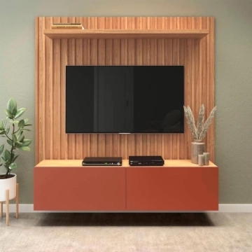 Painel Suspenso Ripado em MDF 178cm com 2 Portas Basculante Freijó/Terra Dalla Costa — Dalla Costa