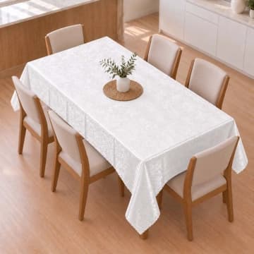 Toalha De Mesa 1,50m x 2,30m Para Mesa 6 Lugares Estampa Floral Impermeável Fácil de Limpar Branco — Casa Scarpa