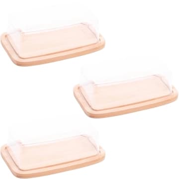 3 Manteigueiras de Bambu com Tampa Plástica Lyor 19x12,5x6cm Queijeira Mesa Posta — Lyor