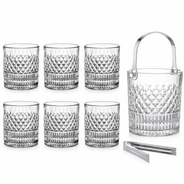 Jogo 6 Copos 310ml e Balde Gelo 1L com Pinça Cristal Drinks — L Hermitage