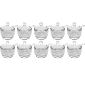 10 Açucareiros Vidro Cristal para Hotéis Colher 200ml Wolff Pearl Porta Açúcar de Mesa — Wolff