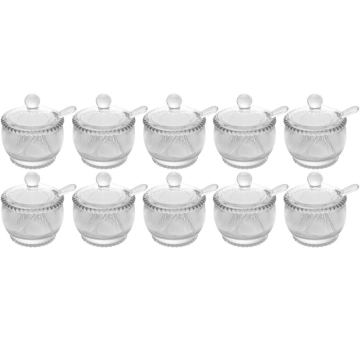 10 Açucareiros Vidro Cristal para Hotéis Colher 200ml Wolff Pearl Porta Açúcar de Mesa — Wolff