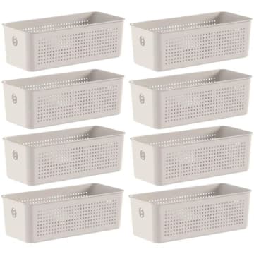 Kit 8 Cestos Caixa Organizadora 3L Flow Bege 27x12x9cm Closet Lavanderia Banheiro — Ou