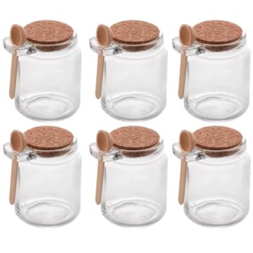 Kit de Pote de Vidro com Tampa de Rolha Colher Bambu 6 unidades Porta Temperos 240ml Lyor — Lyor