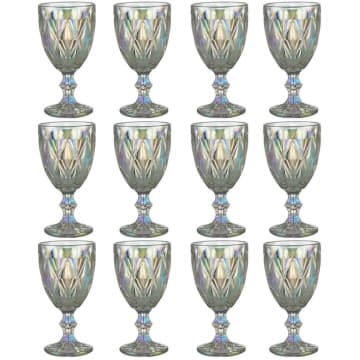 Jogo 12 Taças de Vidro 325ml Diamond Lyor Furta Cor Servir Água Suco Drinks — Lyor
