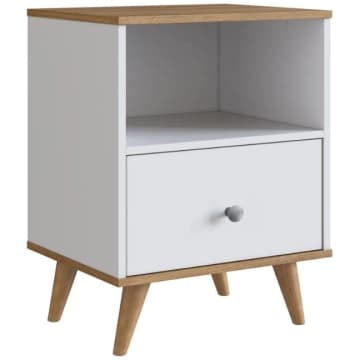 Mesa De Cabeceira Retrô Com 1 Gaveta Branco Mel — Emovell