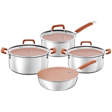 Jogo de Panelas Tramontina Romagna Aço Inox Cerâmico Black Stone 4 peças Marfim — Tramontina