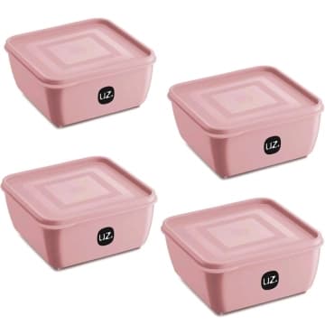 4 Potes de Mantimentos Rosa Quadrados 1,5L com Tampa Premium UZ Plásticos — UZ Utilidades