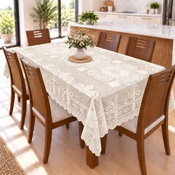 Toalha De Mesa Renda 1,50m x 2,30m Para Mesa 6 Lugares Fácil de Limpar Palha — Casa Scarpa