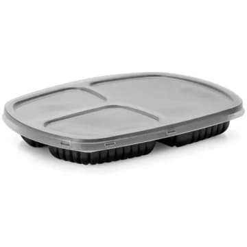 100un Bandeja Refeição com 3 Divisórias 850ml G331 Preto Freezer Microondas Galvanotek — Galvanotek