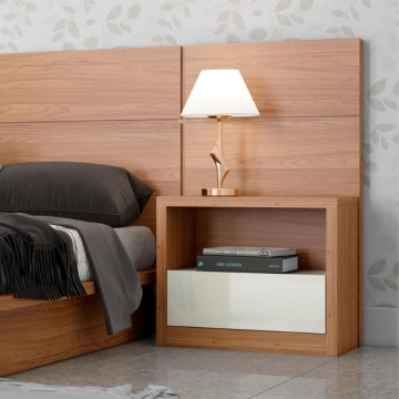 Mesa de Cabeceira em MDF 67 cm com 1 Gaveta TW140 Freijó/Off White Dalla Costa — Dalla Costa