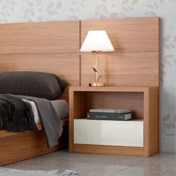 Mesa de Cabeceira em MDF 67 cm com 1 Gaveta TW140 Freijó/Off White Dalla Costa — Dalla Costa