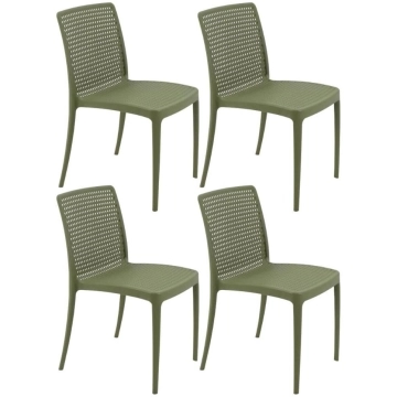 Jogo 4 Cadeiras Plásticas Verde Oliva para Mesa Tramontina Isabelle Cozinha Sala Área Gourmet — Tramontina