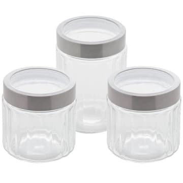 Kit 3 Porta Mantimentos de Vidro Sydney Lyor 870ml e 1,2L Pote com Tampa Inox — Lyor