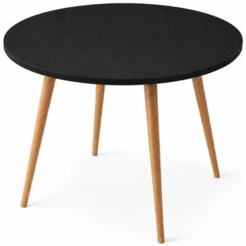 Mesa Jantar Sofia Redonda 80cm Preto Trama 18mm Pés de Madeira Natural Marin — Marin Brasil