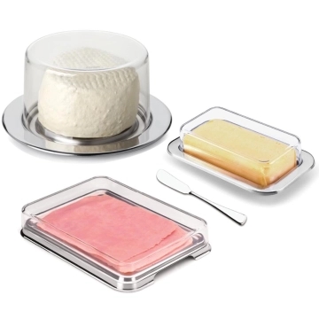 Kit Café Da Manhã Queijeira Porta Frios Manteigueira e Espátula Aço Inox — Forma