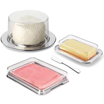 Kit Café Da Manhã Queijeira Porta Frios Manteigueira e Espátula Aço Inox — Forma