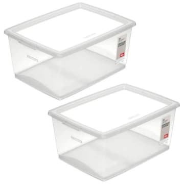 Kit 2 Caixas Organizadoras com Tampa 30L Click Cesto Plástico Escritório Closet Lavanderia — Ordene
