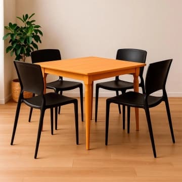 Kit 4 Cadeiras Tramontina Sofia Preta e Mesa de Madeira 80cm Natural — Tramontina