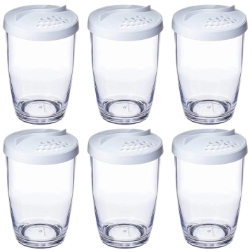 Kit 6 Porta Queijo Farinha Temperos 350ml Farinheiro Branco Ou Buffet Restaurante Plástico com Tampa — Ou