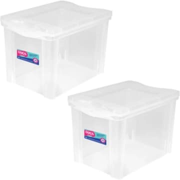 2 Caixas Organizadoras Plástica Altas 30L Ordene Organize Brinquedos Closet Incolor — Ordene