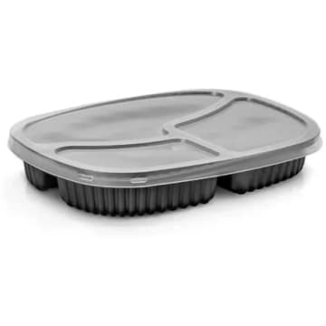 100un Pote Refeição com 3 Divisórias 550ml G355 Preto Freezer Microondas Galvanotek — Galvanotek