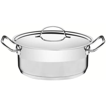 Caçarola Rasa Tramontina Professional Aço Inox 4,7L com Tampa Plana e Fundo Triplo 24cm — Tramontina